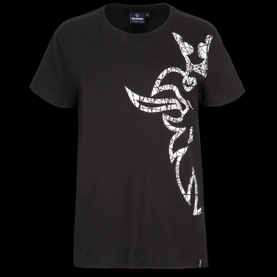 Tee-shirts*Scania T-shirt ample noir pour femme avec demi-griffon